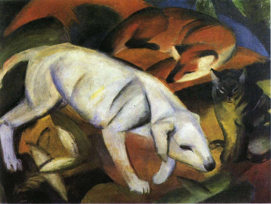 (image for) Handmade oil painting Copy paintings of famous artists Franz Marci's art Three Animals Dog Fox and Ca